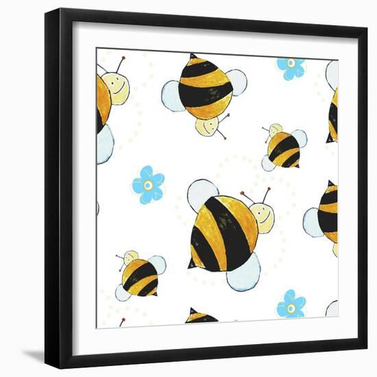 Bees and Flowers Pattern-null-Framed Premium Giclee Print