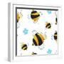 Bees and Flowers Pattern-null-Framed Premium Giclee Print