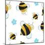 Bees and Flowers Pattern-null-Mounted Premium Giclee Print