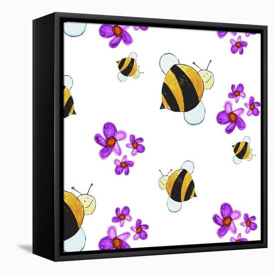 Bees and Flowers-null-Framed Stretched Canvas