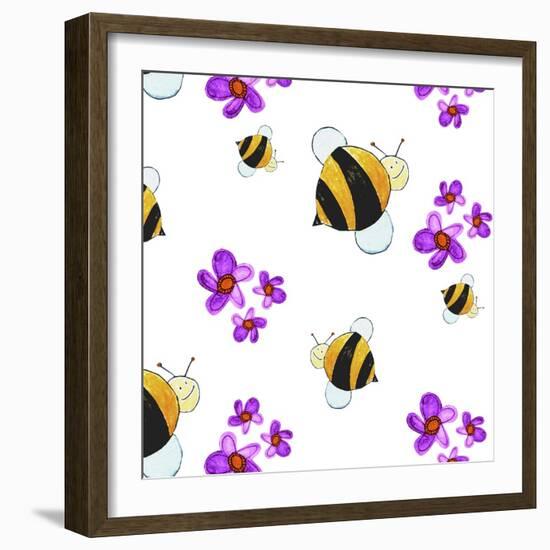 Bees and Flowers-null-Framed Premium Giclee Print