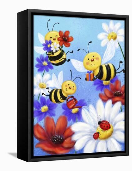Bees and Ladybugs-MAKIKO-Framed Stretched Canvas