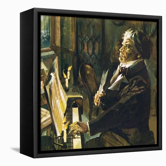 Beethoven at the Piano-English School-Framed Stretched Canvas