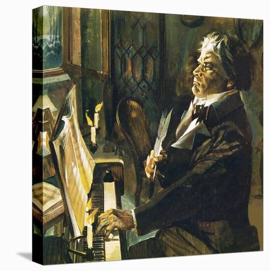 Beethoven at the Piano-English School-Stretched Canvas