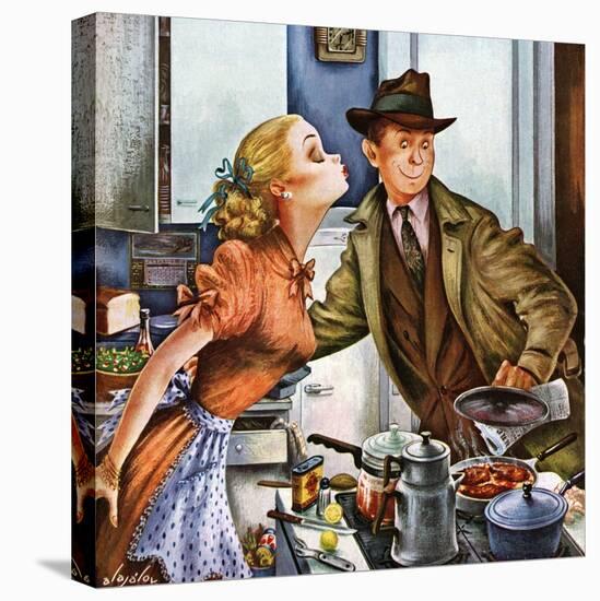 "Before Dinner Kiss?," April 9, 1949-Constantin Alajalov-Stretched Canvas