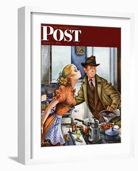 "Before Dinner Kiss?," Saturday Evening Post Cover, April 9, 1949-Constantin Alajalov-Framed Premium Giclee Print
