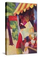 Before Hutladen (Woman with a Red Jacket and Child)-Auguste Macke-Stretched Canvas