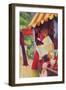 Before Hutladen (Woman with a Red Jacket and Child)-Auguste Macke-Framed Art Print