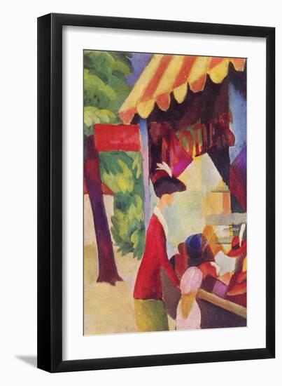 Before Hutladen (Woman with a Red Jacket and Child)-Auguste Macke-Framed Art Print