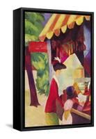 Before Hutladen (Woman with a Red Jacket and Child)-Auguste Macke-Framed Stretched Canvas