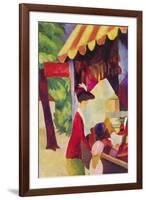 Before Hutladen (Woman with a Red Jacket and Child)-Auguste Macke-Framed Art Print