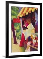 Before Hutladen (Woman with a Red Jacket and Child)-Auguste Macke-Framed Art Print