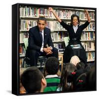 Before President Barack Obama and Wife Read to Second Graders at Capital City Public Charter School-null-Framed Stretched Canvas