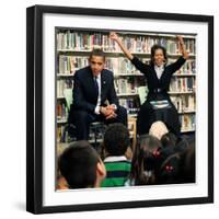 Before President Barack Obama and Wife Read to Second Graders at Capital City Public Charter School-null-Framed Premium Photographic Print