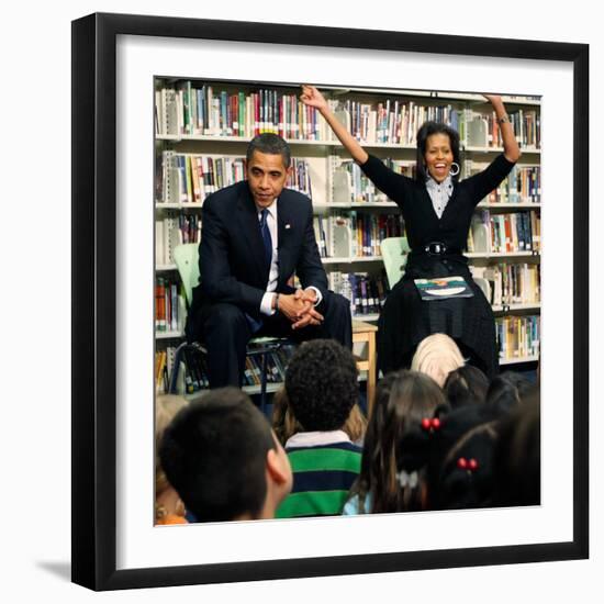 Before President Barack Obama and Wife Read to Second Graders at Capital City Public Charter School-null-Framed Premium Photographic Print