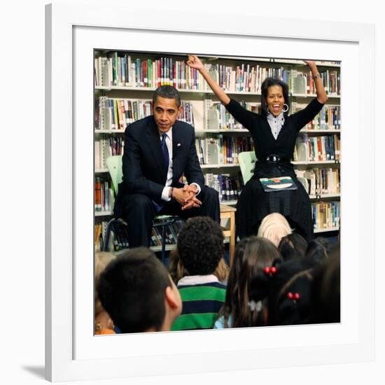 Before President Barack Obama and Wife Read to Second Graders at Capital City Public Charter School-null-Framed Photographic Print