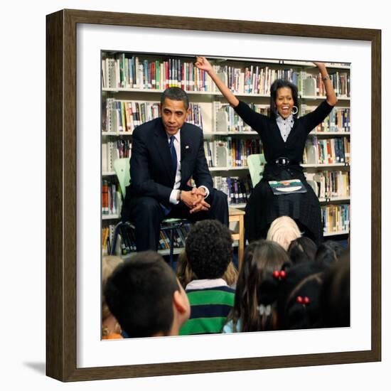 Before President Barack Obama and Wife Read to Second Graders at Capital City Public Charter School-null-Framed Photographic Print