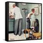 "Before the Shot" or "At the Doctor's" Saturday Evening Post Cover, March 15,1958-Norman Rockwell-Framed Stretched Canvas