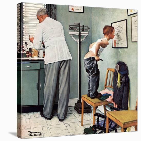 "Before the Shot" or "At the Doctor's" Saturday Evening Post Cover, March 15,1958-Norman Rockwell-Stretched Canvas