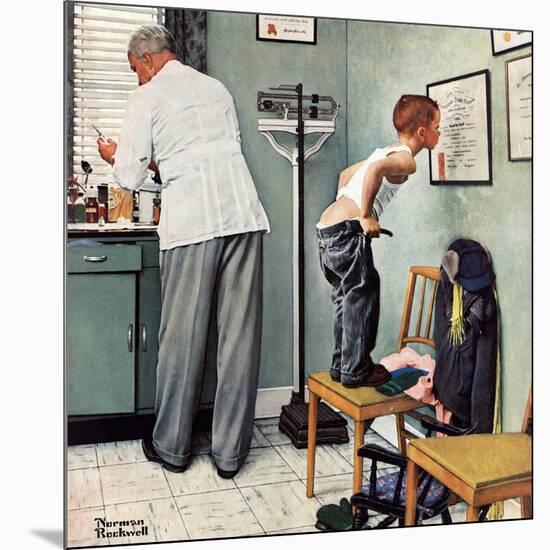 "Before the Shot" or "At the Doctor's" Saturday Evening Post Cover, March 15,1958-Norman Rockwell-Mounted Giclee Print