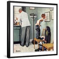 "Before the Shot" or "At the Doctor's" Saturday Evening Post Cover, March 15,1958-Norman Rockwell-Framed Premium Giclee Print