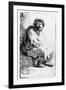 Beggar Seated on a Bank, 1630 (Etching)-Rembrandt van Rijn-Framed Giclee Print