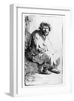 Beggar Seated on a Bank, 1630 (Etching)-Rembrandt van Rijn-Framed Giclee Print