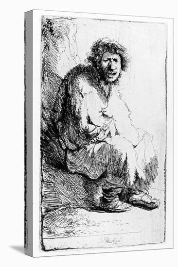 Beggar Seated on a Bank, 1630 (Etching)-Rembrandt van Rijn-Stretched Canvas