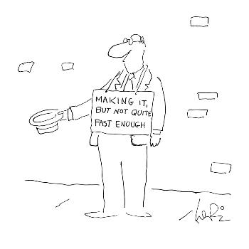 Beggar standing on the corner holding his hat out with a sign hanging aro… - New Yorker Cartoon' Premium Giclee Print - Arnie Levin Beggar standing on the corner holding his hat out with a sign hanging aro… - New Yorker Cartoon' Premium Giclee Print - Arnie Levin