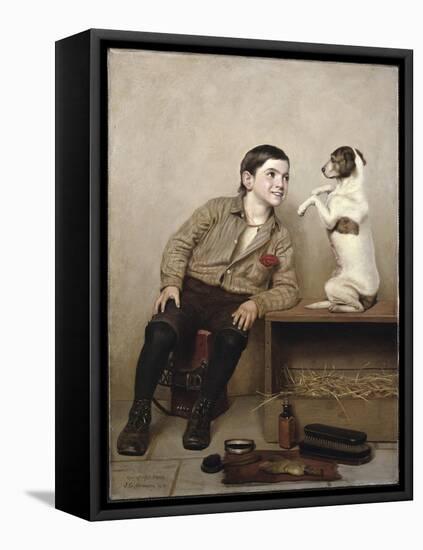 Begging-John George Brown-Framed Stretched Canvas