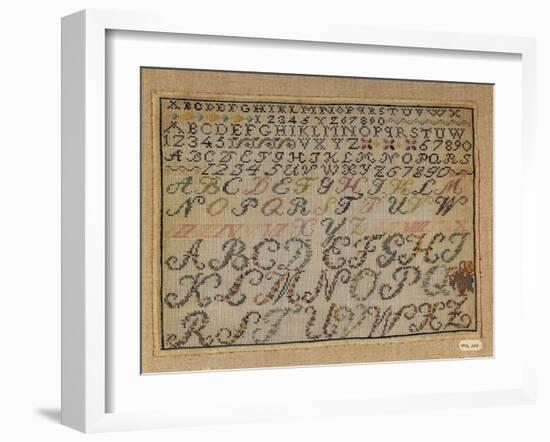 Beginners Work, Embroidered in Cross-Stitch on Linen Canvas, Depicting an Alphabet-null-Framed Giclee Print