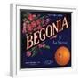 Begonia Brand - La Verne, California - Citrus Crate Label-Lantern Press-Framed Art Print