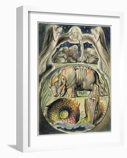 Behemoth and Leviathan, after William Blake (1757-1827) (Pen and Ink and W/C on Paper)-John Linnell-Framed Giclee Print