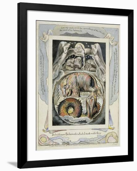 Behemoth and Leviathan from the Book of Job (Pl.15), C.1793 (Hand Tinted Line)-William Blake-Framed Giclee Print