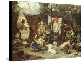 Behind the Curtain, Circus Entertainers Resting Between Acts, 1880-Ludwig Knaus-Stretched Canvas