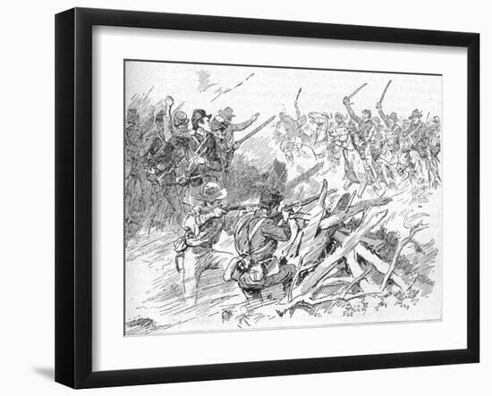 'Behind The Rough Breastworks Lay The Michigan Men', 1902-Unknown-Framed Giclee Print