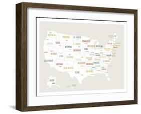 Beige USA Map-Kindred Sol Collective-Framed Art Print