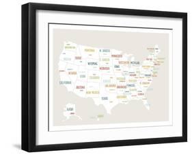 Beige USA Map-Kindred Sol Collective-Framed Art Print