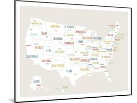 Beige USA Map-Kindred Sol Collective-Mounted Art Print