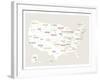 Beige USA Map-Kindred Sol Collective-Framed Art Print