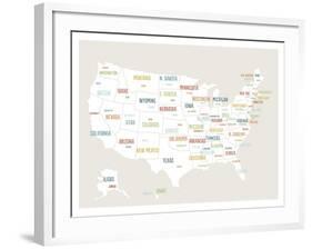 Beige USA Map-Kindred Sol Collective-Framed Art Print