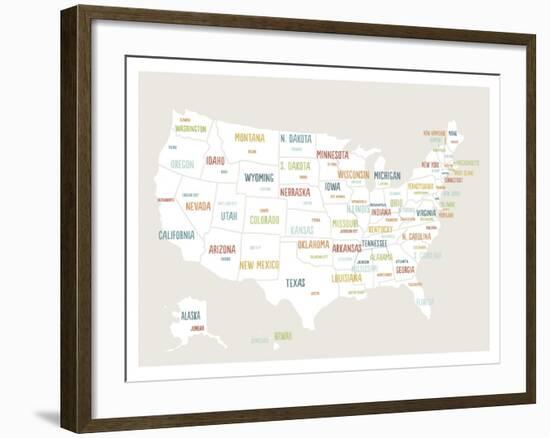 Beige USA Map-Kindred Sol Collective-Framed Art Print