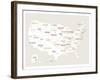 Beige USA Map-Kindred Sol Collective-Framed Art Print