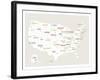 Beige USA Map-Kindred Sol Collective-Framed Art Print