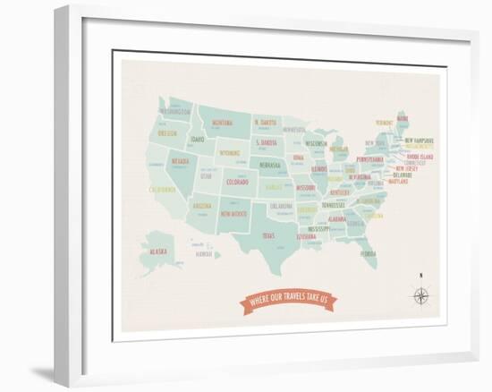 Beige USA Travel Map-Kindred Sol Collective-Framed Art Print