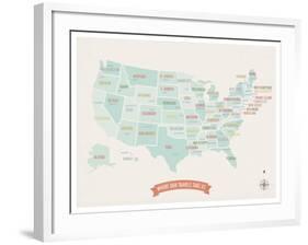 Beige USA Travel Map-Kindred Sol Collective-Framed Art Print