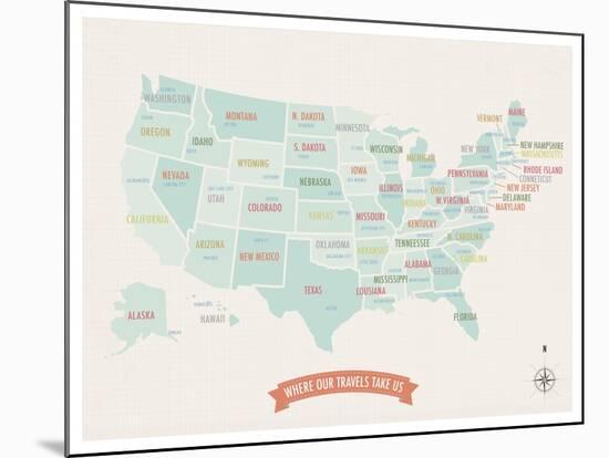 Beige USA Travel Map-Kindred Sol Collective-Mounted Art Print