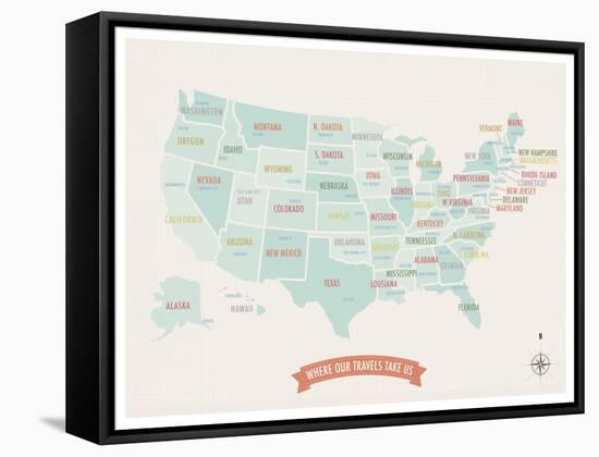 Beige USA Travel Map-Kindred Sol Collective-Framed Stretched Canvas
