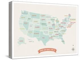 Beige USA Travel Map-Kindred Sol Collective-Stretched Canvas