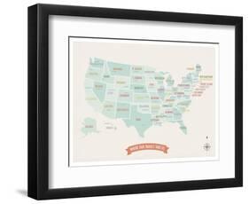 Beige USA Travel Map-Kindred Sol Collective-Framed Art Print